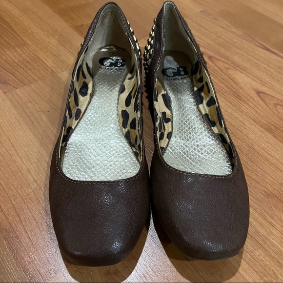 GB Gianni Bini | Gold Stud Brown Leather Flats - Picture 3 of 5